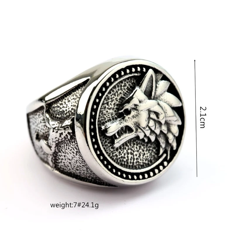 Punk-Ring für Herren mit Wolfskopf-Motiv und Struktur