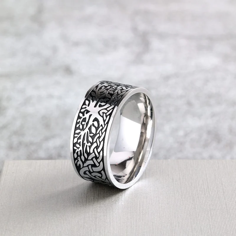 Punk-Vintage-Ring für Herren mit Baumprägung