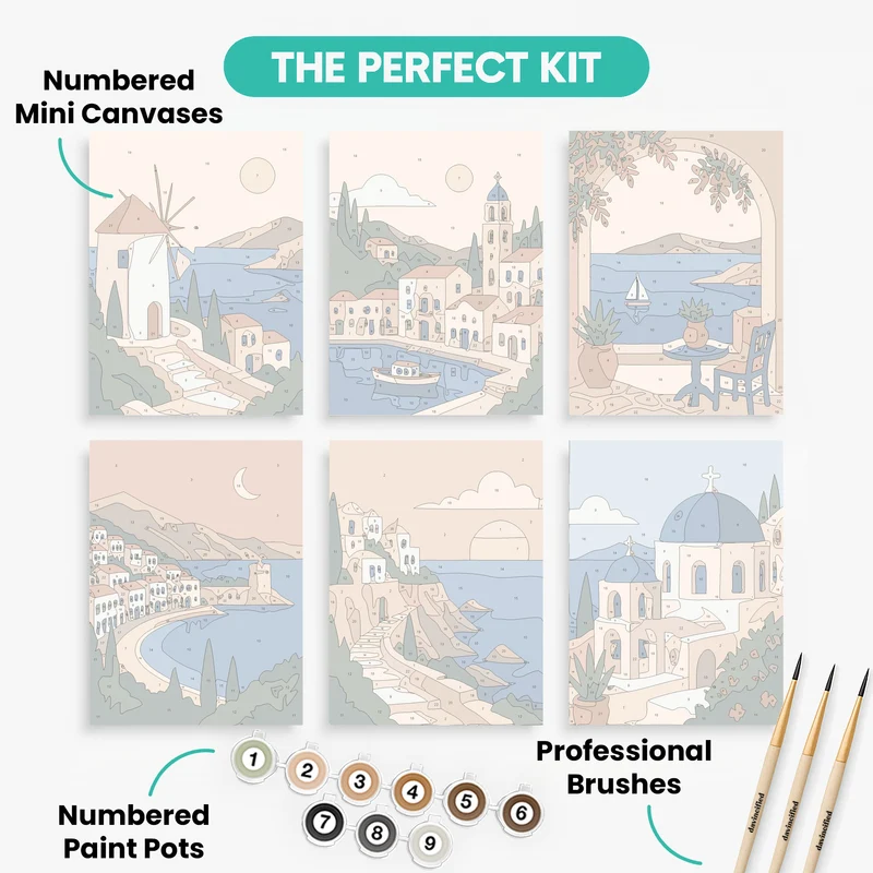 Greek Island Sunsets Collection - Mini Paint by Numbers Set