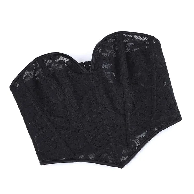 Gothic-Korsett für Damen mit Blumenmuster, Mesh-Einsatz und Schnürung über der Brust