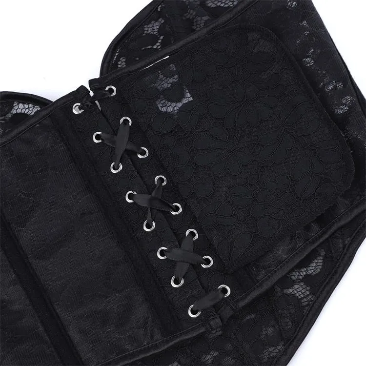Gothic-Korsett für Damen mit Blumenmuster, Mesh-Einsatz und Schnürung über der Brust