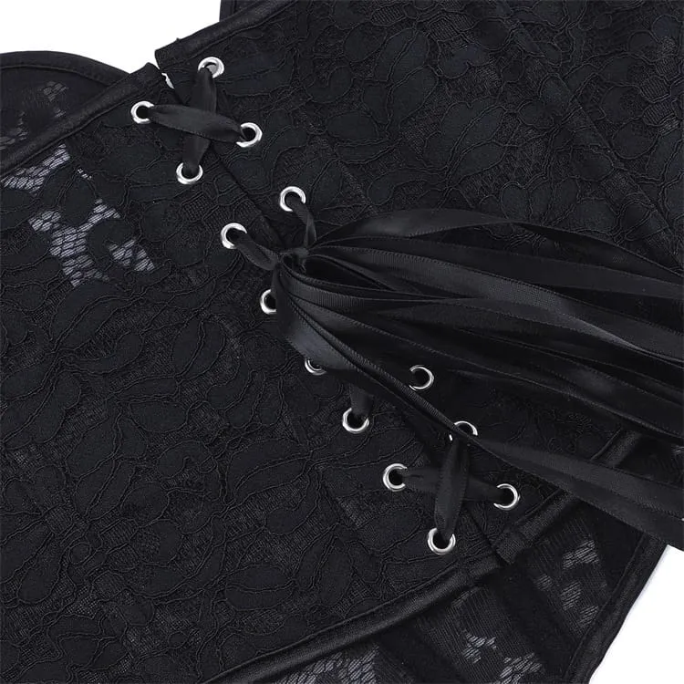 Gothic-Korsett für Damen mit Blumenmuster, Mesh-Einsatz und Schnürung über der Brust