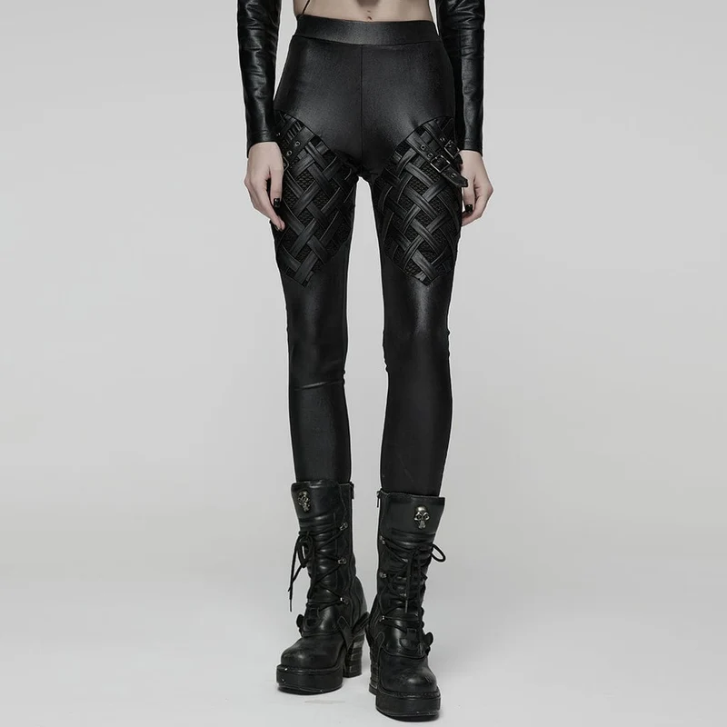 Damen-Leggings mit geflochtener Punk-Riemenschnalle