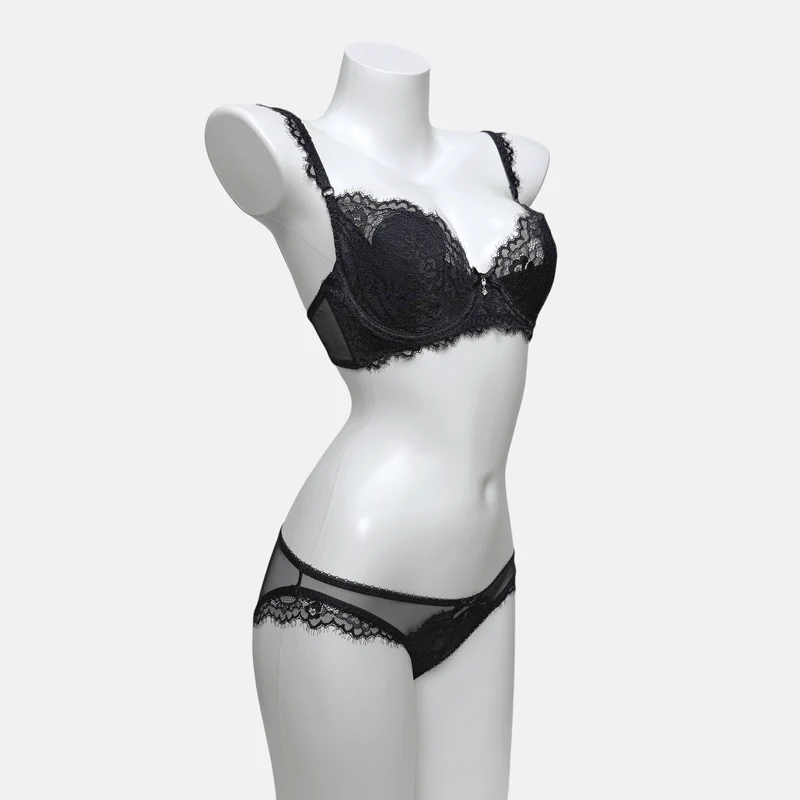 Gothic-Dessous-Set für Damen aus transparenter Spitze mit Schleife
