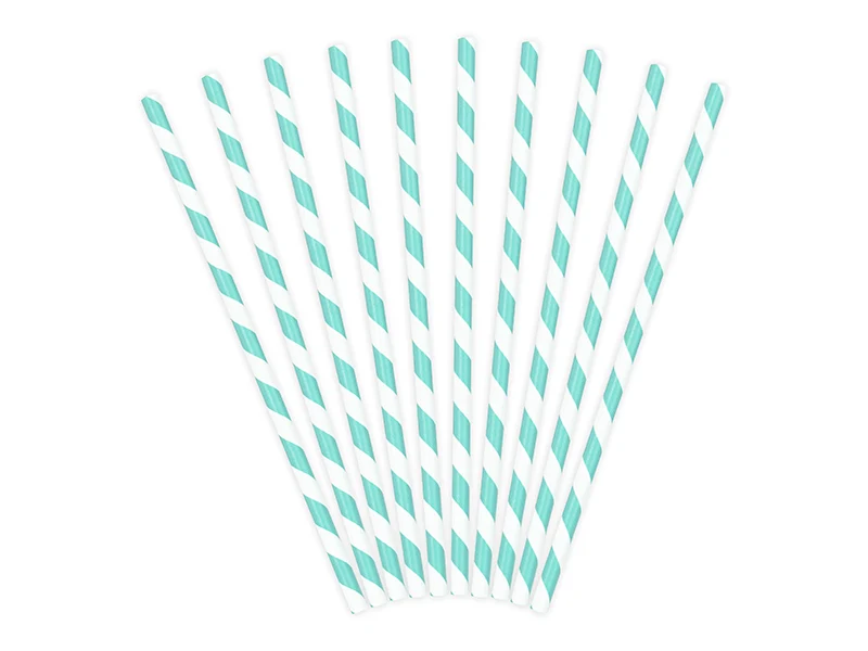 Papier-Strohhalme Gestreift Türkis 10 Stk.
