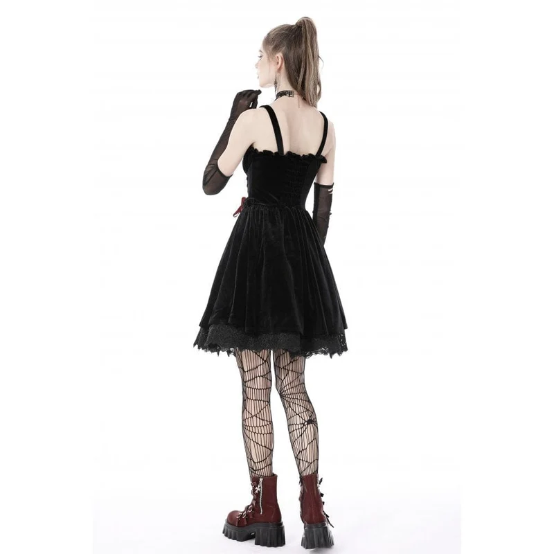 Gothic-Riemchen-Kreuz-Samt-Schlupfkleid für Damen