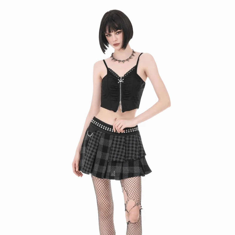 Punk-Nieten-Karo-Rock für Damen, asymmetrisch