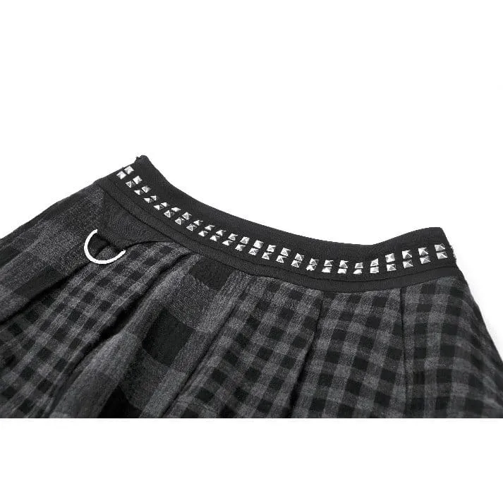 Punk-Nieten-Karo-Rock für Damen, asymmetrisch