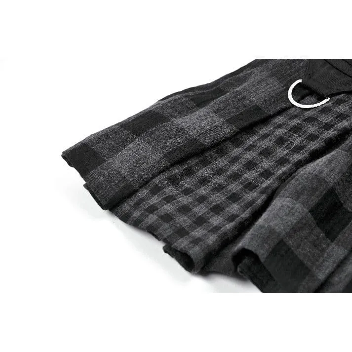 Punk-Nieten-Karo-Rock für Damen, asymmetrisch