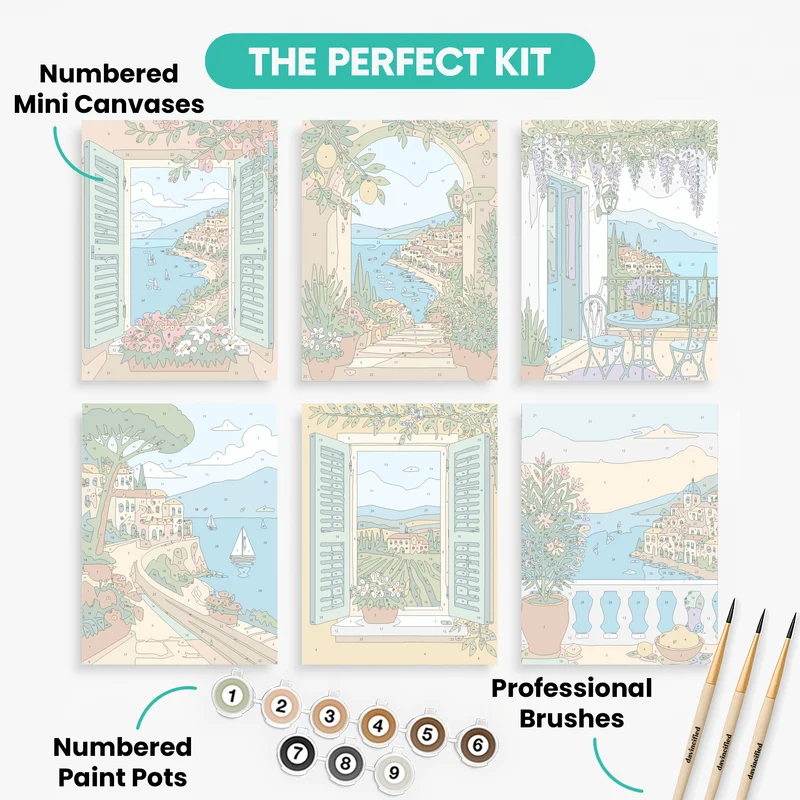 Mediterranean Coastal Windows - Mini Paint by Numbers Set