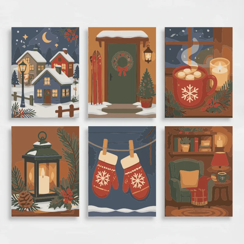 Cozy Winter Village - Mini Paint by Numbers Set