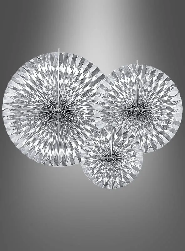 3 Metallic Papierfächer Rosetten 23-40cm