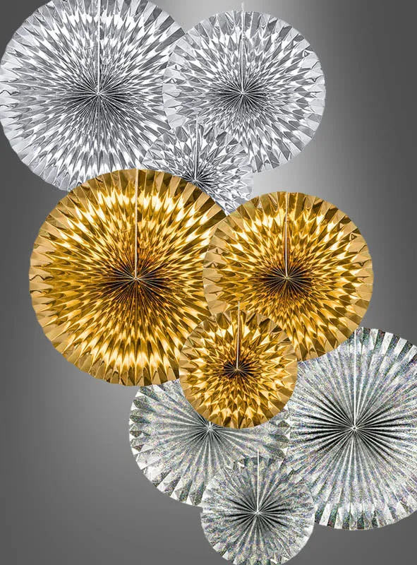 3 Metallic Papierfächer Rosetten 23-40cm