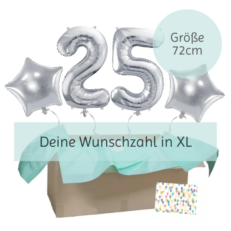 Heliumballon-Geschenk Geburtstags-Set Deluxe XL Silber