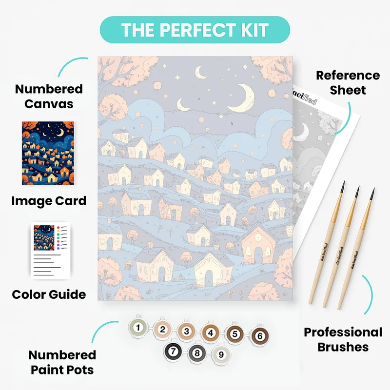 Whimsical Village Night Sky - Paint by Numbers Kit
