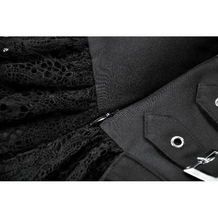 Punk-Minirock für Damen mit gekreuzten Schnürdetails, Taschen und Rüschen