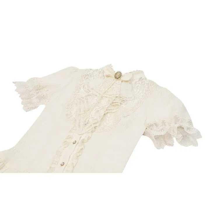 Steampunk-Damenbluse mit Spitzenbesatz, Schnürung und Puffärmeln
