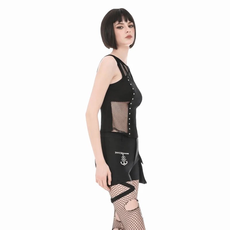 Punk-Tanktop mit Nieten und Pentagramm-Einsätzen aus Mesh für Damen