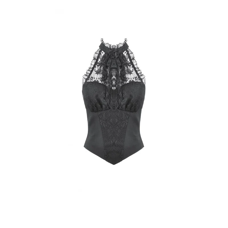 Gothic-Rose-Neckholder-Top für Damen mit Raffungen
