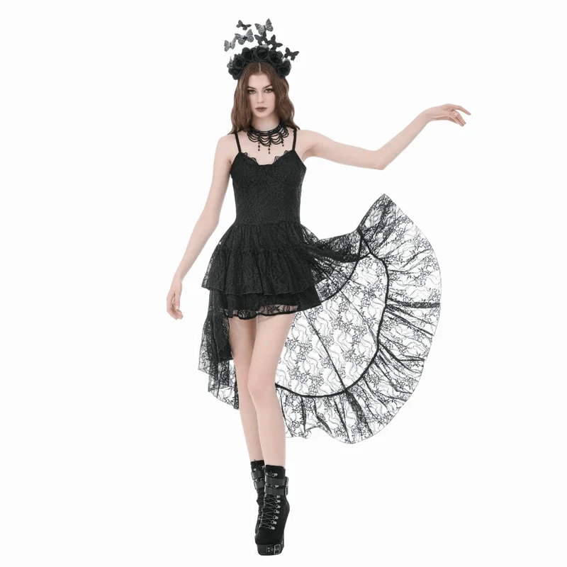 Gothic-Lagenkleid für Damen mit asymmetrischem Saum und Rüschen