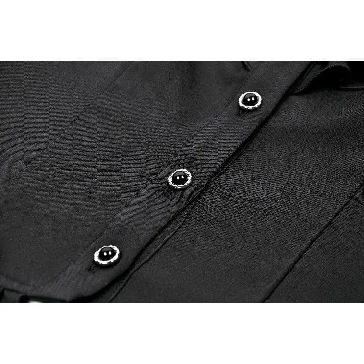 Gothic-Damenbluse mit Spitzenbesatz, Rüschen und Stehkragen