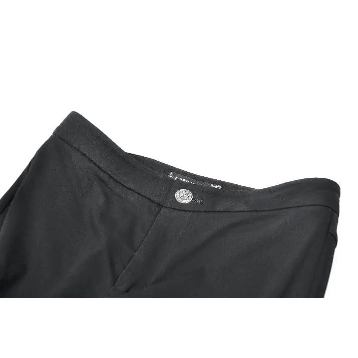 Punk-Schlaghose für Damen mit Schnallenriemen, Mesh-Patchwork-Einsätzen