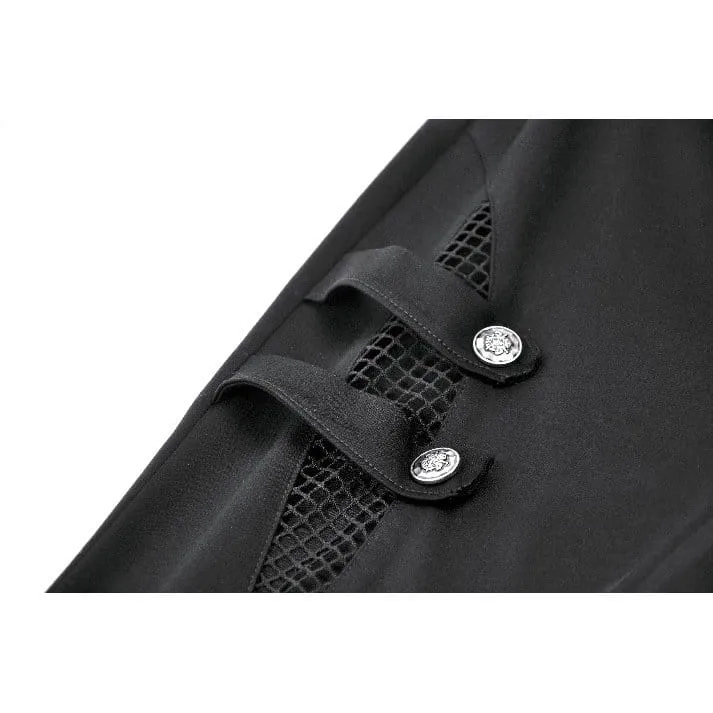 Punk-Schlaghose für Damen mit Schnallenriemen, Mesh-Patchwork-Einsätzen