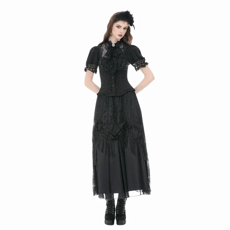 Gothic-Damenbluse mit Schnürung und abnehmbarer Schleife