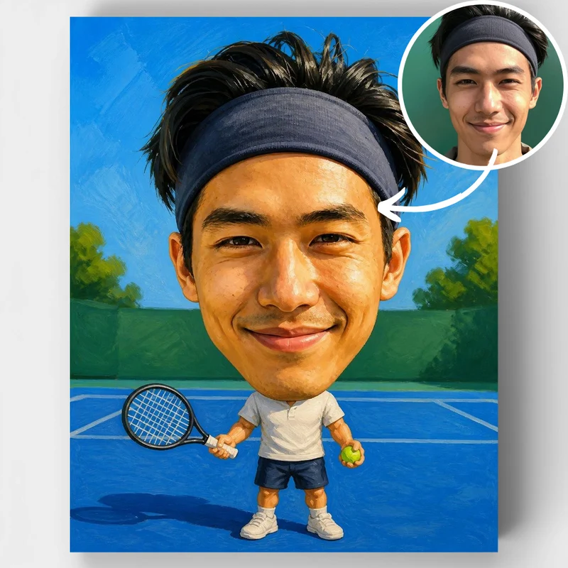 Tennis Star Bobblehead - Custom Paint by Numbers Kit