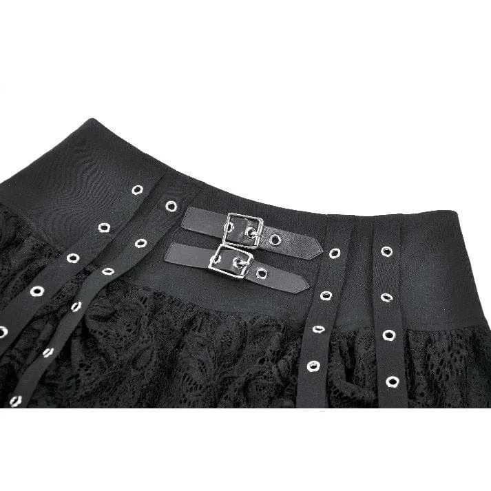 Punk-Minirock mit Ösenriemen und mehrlagiger Spitze für Damen
