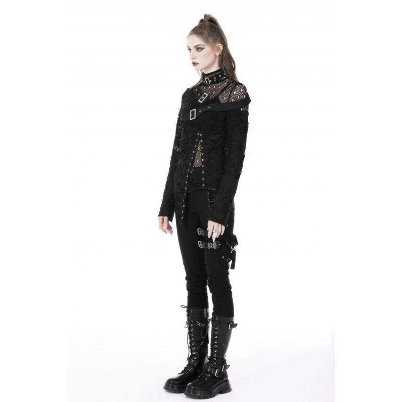Damen-Punk-Shirt mit unregelmäßigem, zerrissenem Netzspleiß