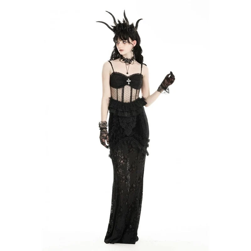 Damen-Top aus transparenter, gerüschter Gothic-Spitze