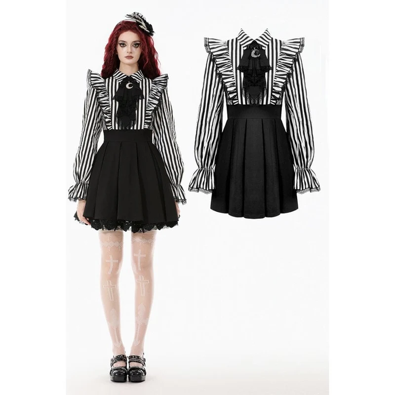 Gothic-Kleid mit Streifen und Rüschen für Damen