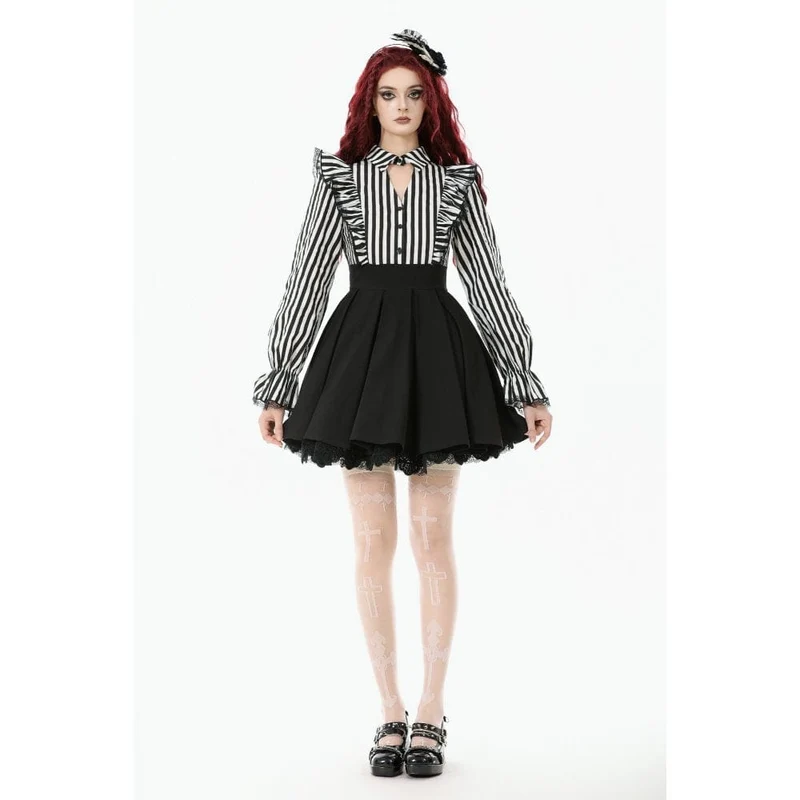 Gothic-Kleid mit Streifen und Rüschen für Damen