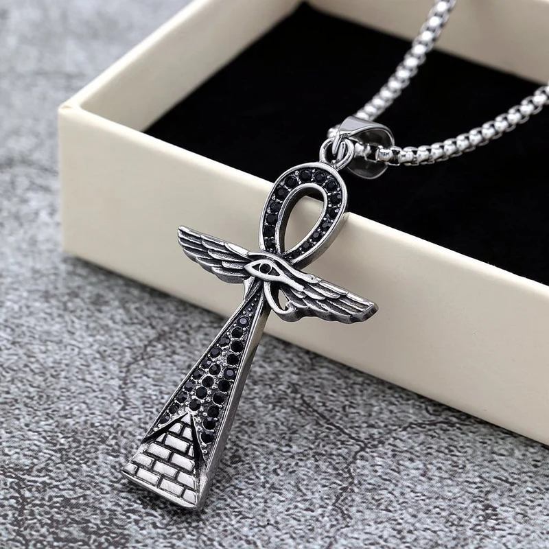 Punk-Diamant-Augenflügel-Kreuz-Halskette für Herren