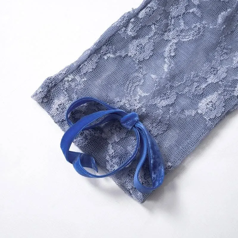 Long sleeve see through bowknot lace jumpsuit-final-sale