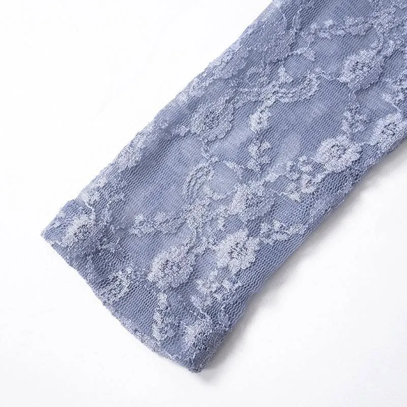 Long sleeve see through bowknot lace jumpsuit-final-sale