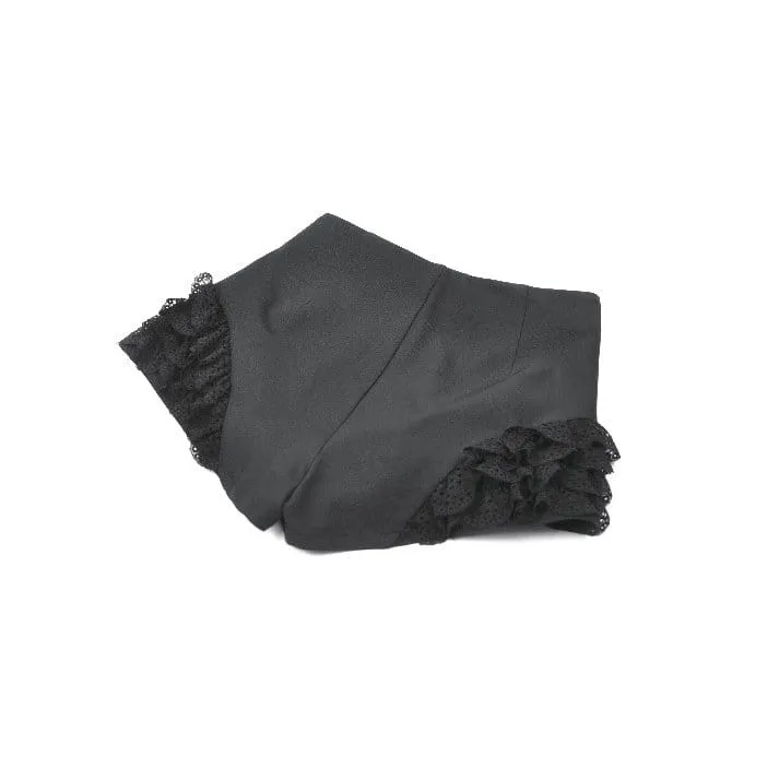 Punk-Shorts für Damen mit Spitzenbesatz, Schnallenriemen und Reißverschluss