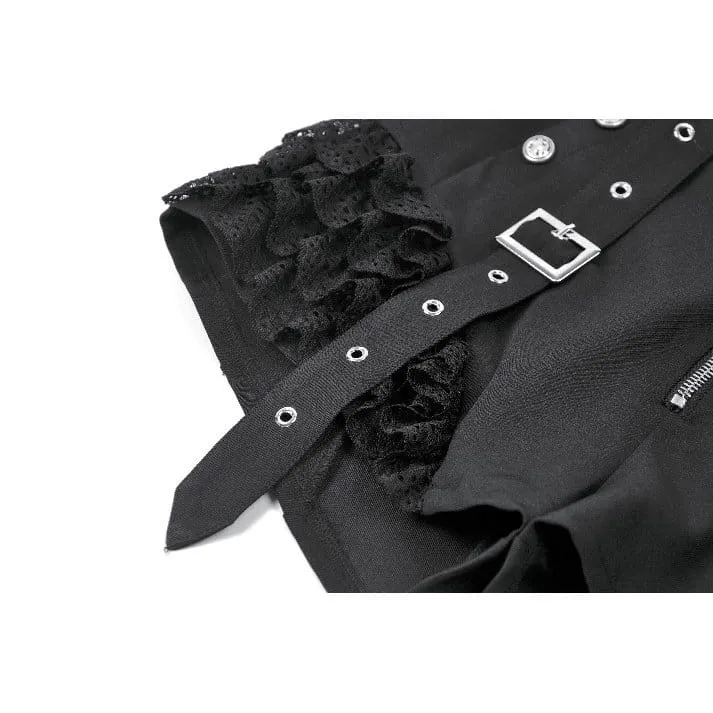 Punk-Shorts für Damen mit Spitzenbesatz, Schnallenriemen und Reißverschluss