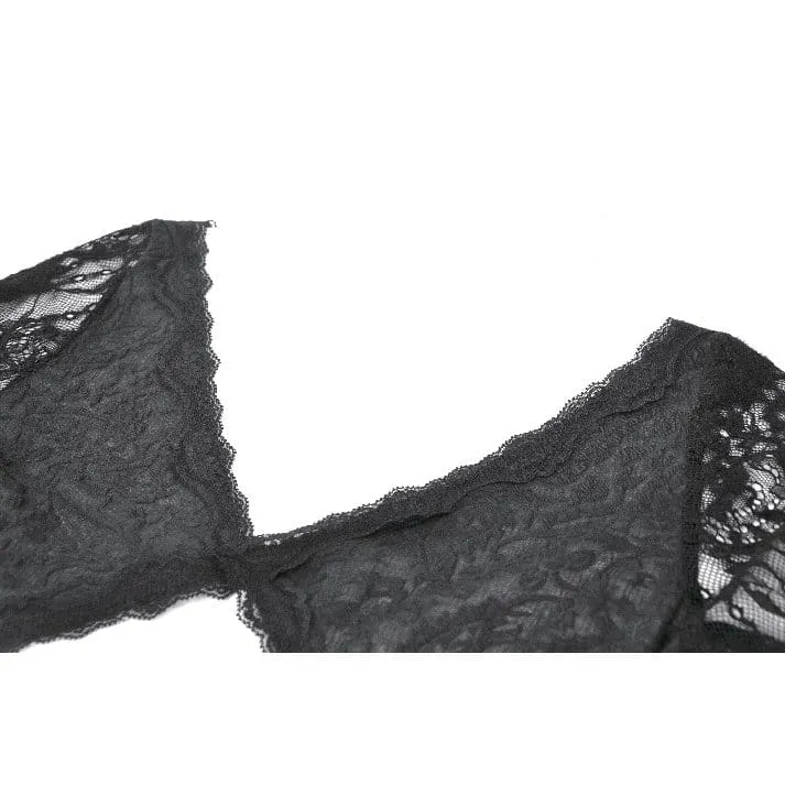 Gothic-Top für Damen mit eckigem Kragen, floraler Spitze und Glockenärmeln
