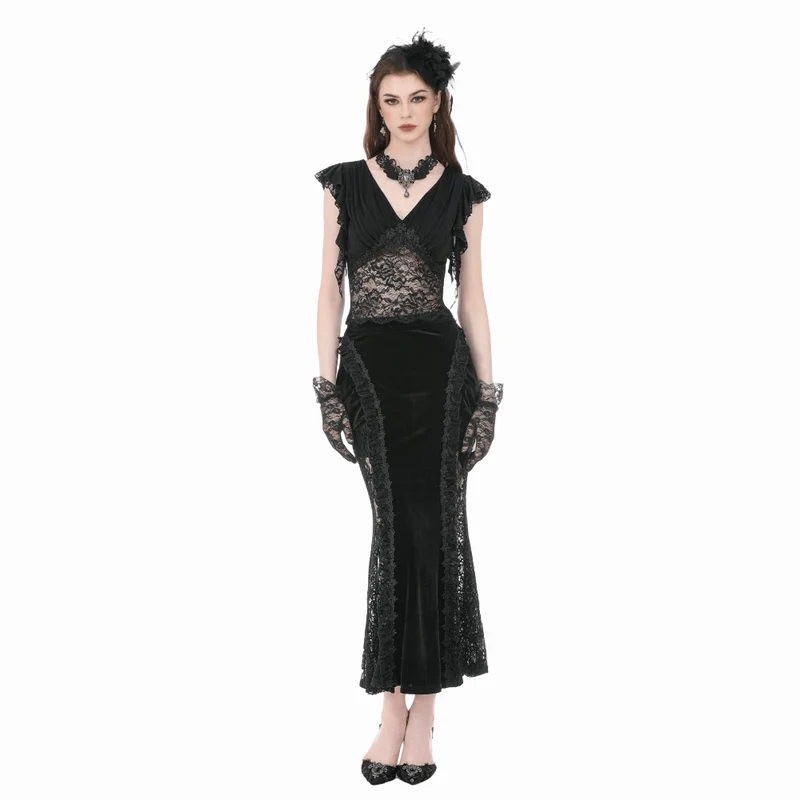 Gothic-Crop-Top für Damen mit floralem Spitzen-Patchwork und tiefem Ausschnitt