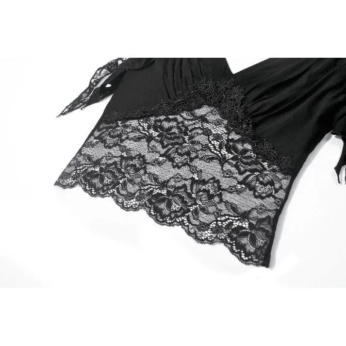 Gothic-Crop-Top für Damen mit floralem Spitzen-Patchwork und tiefem Ausschnitt