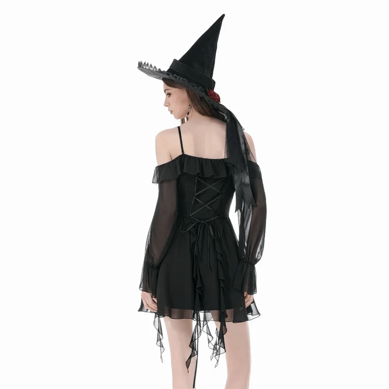 Gothic Moon Damen-Lagenkleid mit Rüschen und schulterfreiem Rock