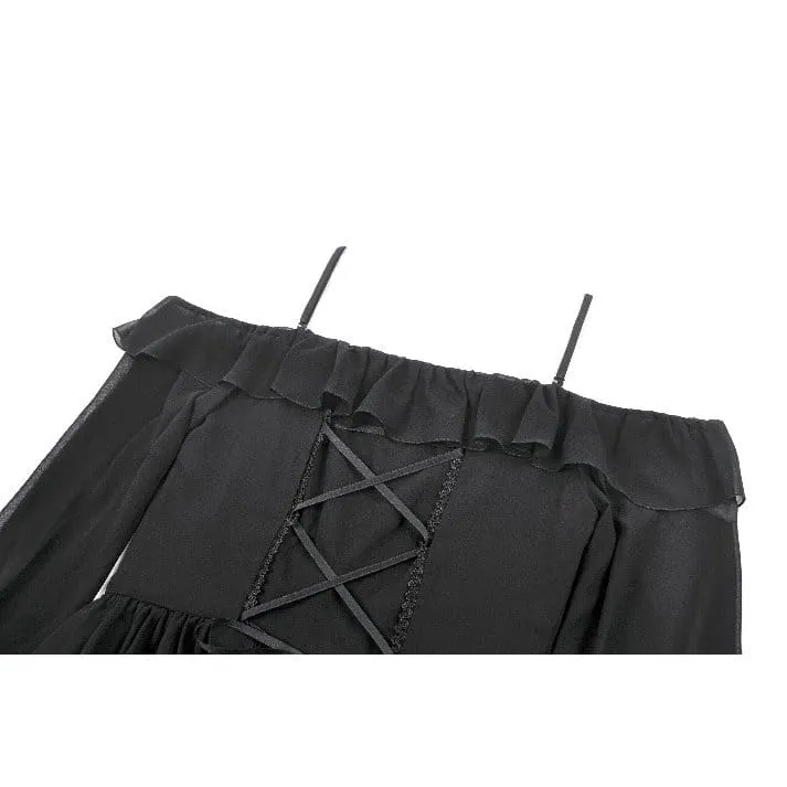 Gothic Moon Damen-Lagenkleid mit Rüschen und schulterfreiem Rock