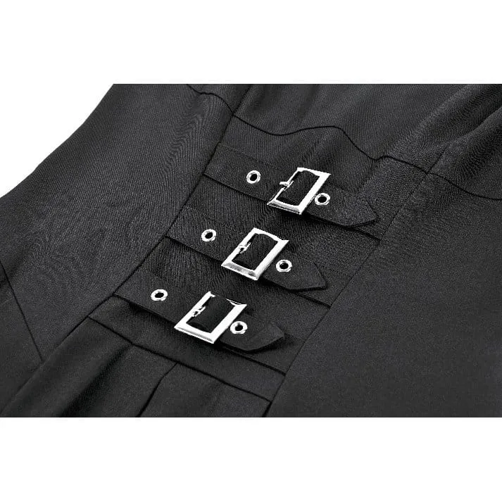 Damen-Punk-Kleid mit Nieten, Schnallenträgern und Falten
