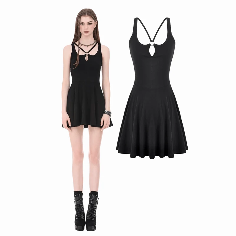 Punk-Slipkleid für Damen mit gekreuzten Trägern und Cut-outs
