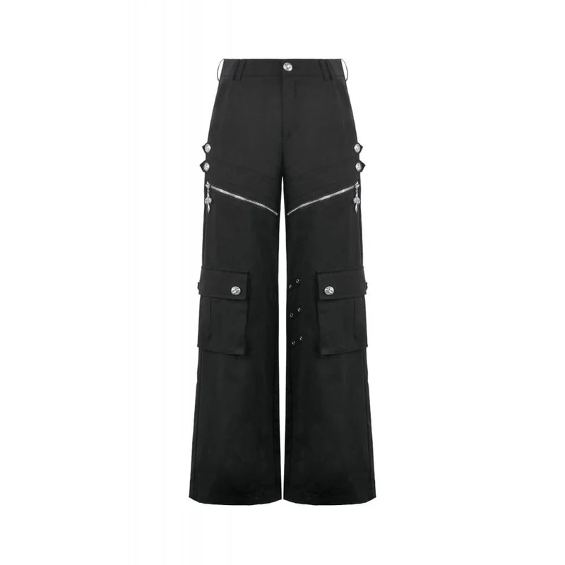 Punk-Damenhose mit Ösen, großer Tasche und Reißverschluss