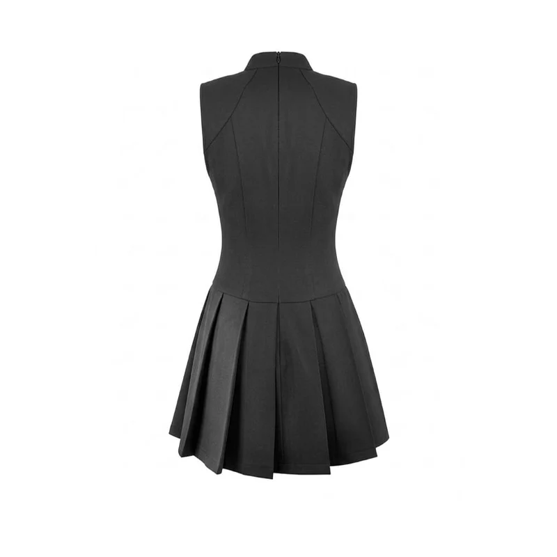 Ärmelloses Punk-Kleid mit Spinnwebenmuster, Mesh-Einsätzen und Schnürung für Damen