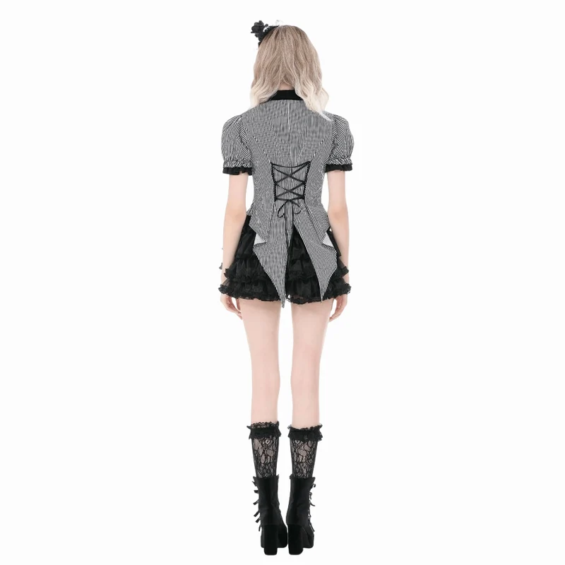 Gothic-Nadelstreifenhemd für Damen mit Schwalbenschwanzsaum und abnehmbarer Krawatte