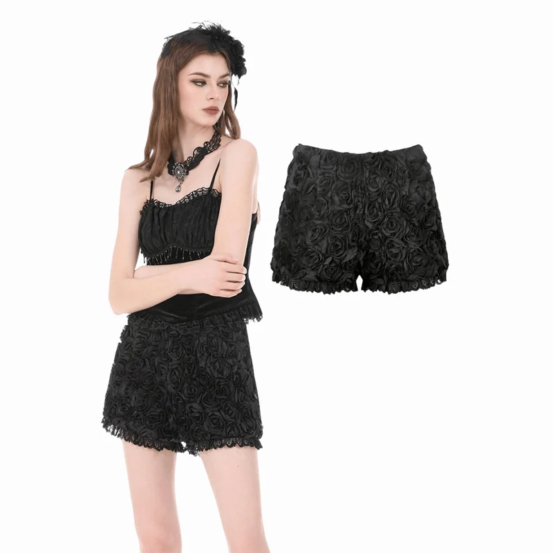 Gothic-Shorts für Damen mit Rosen-Spitzenbesatz